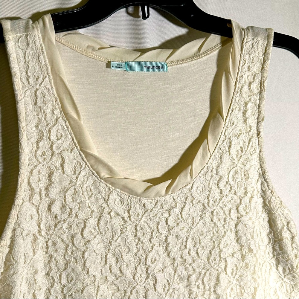 Maurices Sleeveless Ivory Lace and Sheer Trim Feminine Tunic Womens Large - Picture 6 of 7